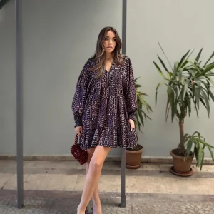 Fustan lejla-v neck purple wrap dress - Image 3
