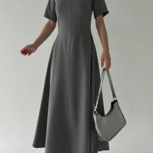 Fustan gri-Grey a-line maxi dress - Image 3