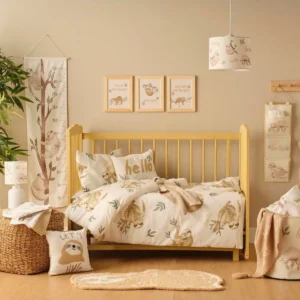 Set Mbulesash Jorgani për Bebe Bella Maison 100% Pambuk Ranforce Sloth, Ngjyrë Bezhë (100x150 cm)