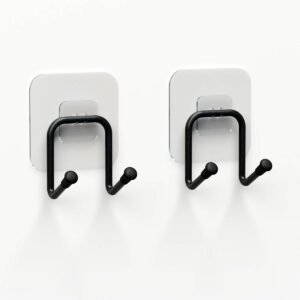 2 copë varëse metalike ngjitëse me grep të dyfishtë për banjo, varëse kuzhine, organizuese për varëse muri