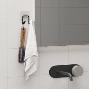 2 copë varëse metalike ngjitëse me grep të dyfishtë për banjo, varëse kuzhine, organizuese për varëse muri - Figura 4