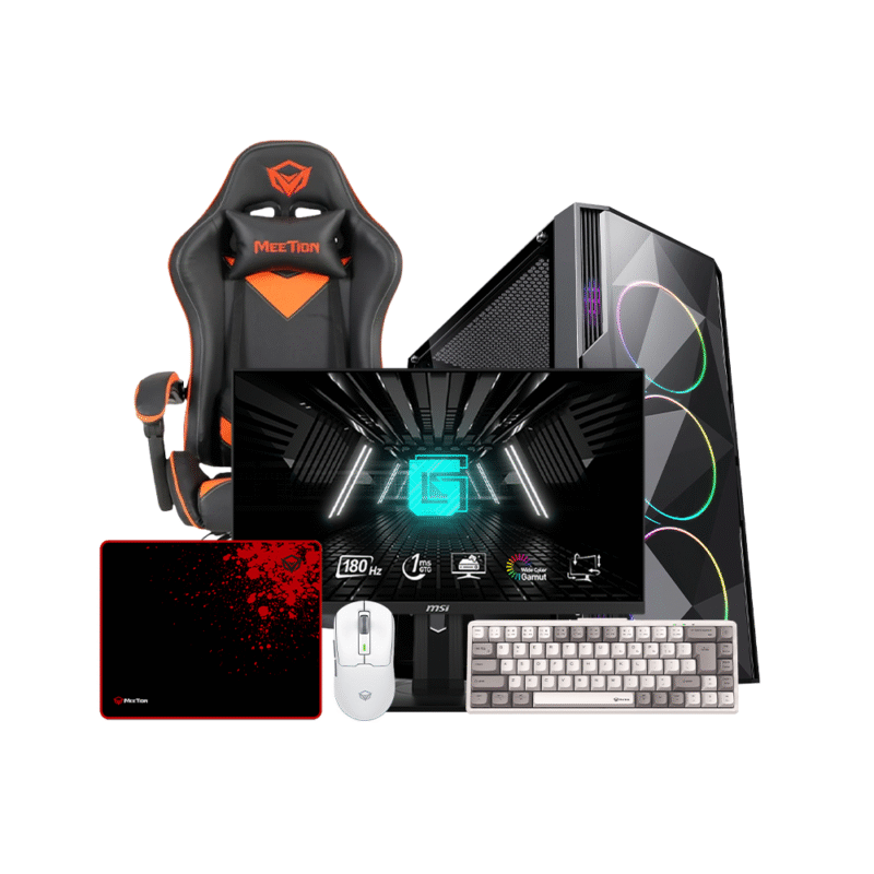 Beast Bundle 2 Gaming / Ryzen 5 5500 / 16GB / 500GB / RTX 5060 8GB + MSI Monitor Gaming G244F E2 23.8″ IPS FHD 180 Hz + Maus + Karrige + Mauspad + Tastierë