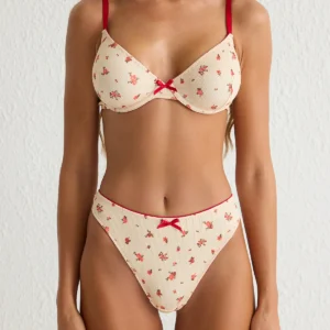 Set të brendshmesh me fjongo me lule shumëngjyrëshe - Figura 3