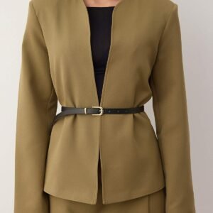 Xhaketë e endur me rrip ngjyrë kaki - Figura 3