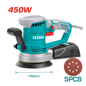 TOTAL Orbital Sander 450W – Makineri profesionale për lëmim 150mm me 5 disqe dhe sistem mbledhjeje pluhuri